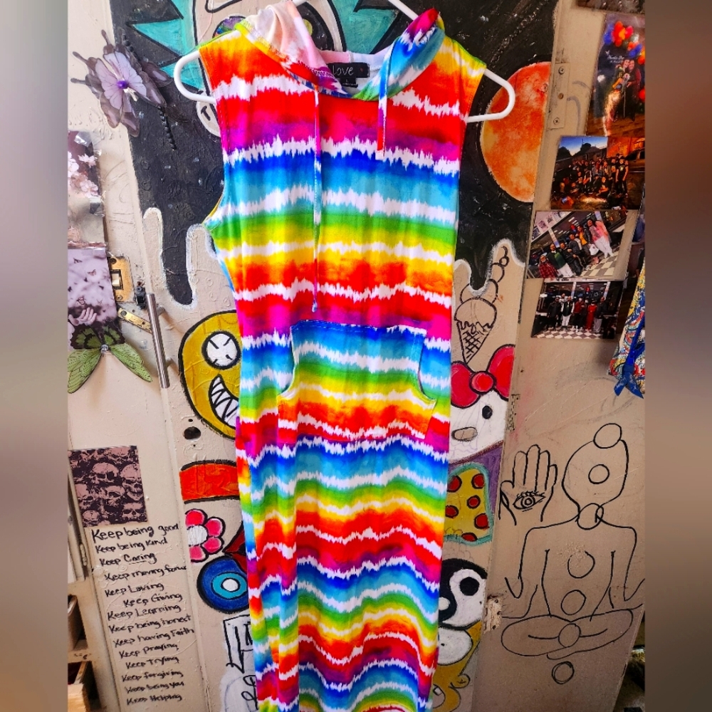 Love Multicolor Tie-Dye Hoodie Dress